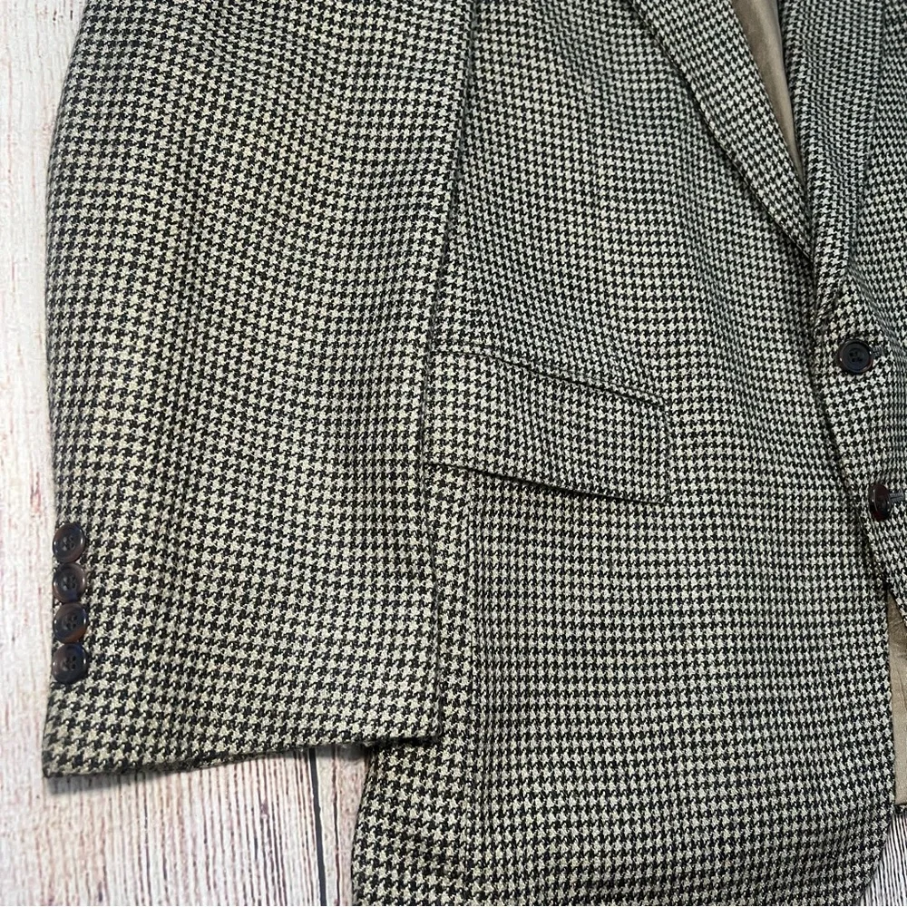 VTG Evan Picone Tweed Mens Jacket 42 Short‎ Brown Houndstooth Check Wool Blazer